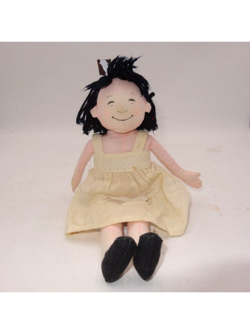 Linnea Handmade Cloth Doll With Embroidered Name Cream Dress & Black‎ Shoes